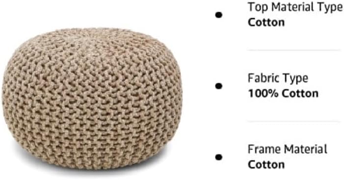 · REDEARTH · Round Pouf Ottoman - Hand Knitted Boho Poof - Beige Ivory