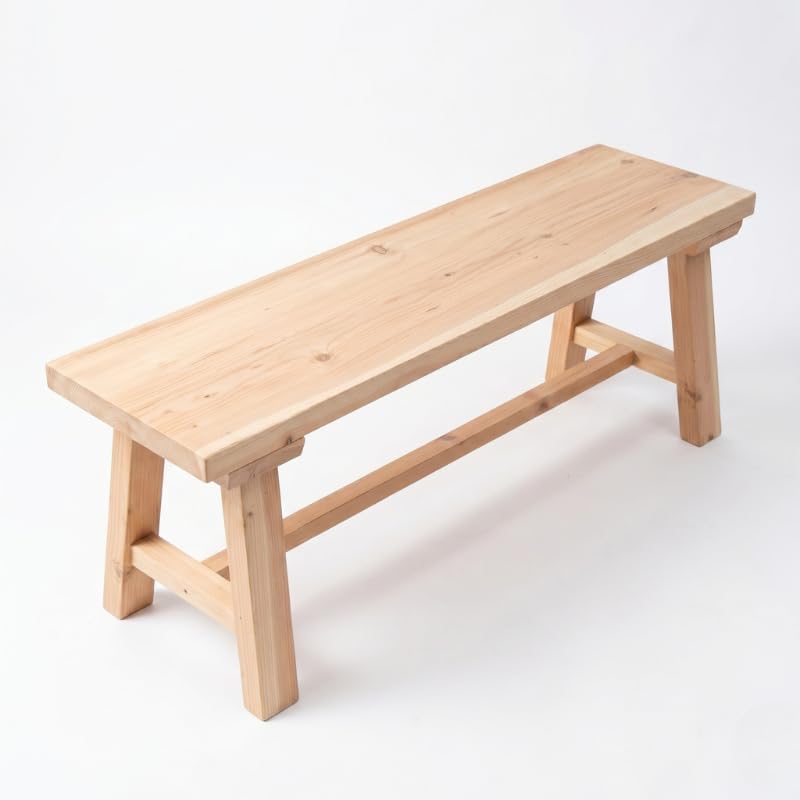 43" Farmhouse Solid Wood Bench Narrow Dining Bench Heavy Duty Entryway Bench Seat for Living Room, Bedroom & Mudroom Natural Wood Grain Finish