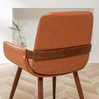 LUNLING Mid Century Modern Dining Room Chairs Set of 2 Accent Faux Leather Kitchen Chair Bentwood Frame with Armrest,Upholstered Seat,Metal Legs Chairs,Adjustable Foot for Kitchen Dining Desk(Orange)