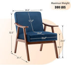 Lispin Mid-Century Modern Chair, Living Room Chair with Solid Wood Frame, Accent Chair Extra-Thick Backrest, Wingback Chair for Bedroom, Reading Room, Living Room (Blue + Velvet + Foam)