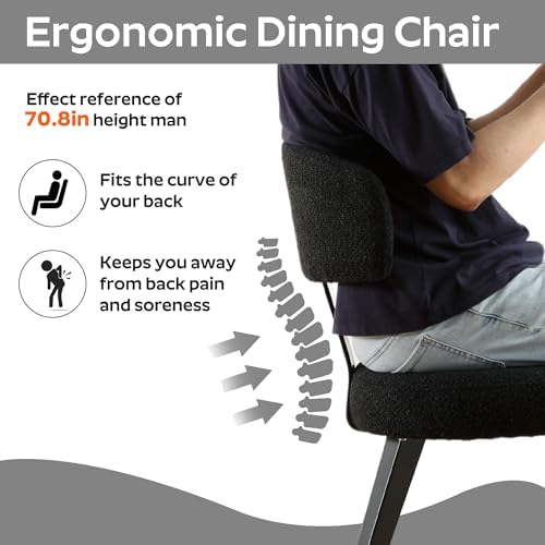 Boucle Chairs Set of 6, Modern Black Upholstered Dining Chairs with Black Metal Legs, Boucle Dining Chairs with Curved Backrest for Dining Room, Kitchen(Only Chairs)