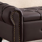 Storage Bench 51" Faux Leather End of Bed Benches Dark Brown | Queen Size Storage Bench for Bedroom with Rolled Arms Tufted Ottoman Benches Upholstered Bench for Living Room Entryway