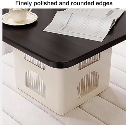 Black Floor Table with Storage - Heavy Duty Sofa Side Table, Low Accent End Table for Living Room & Balcony, Stylish & Functional Storage Solution