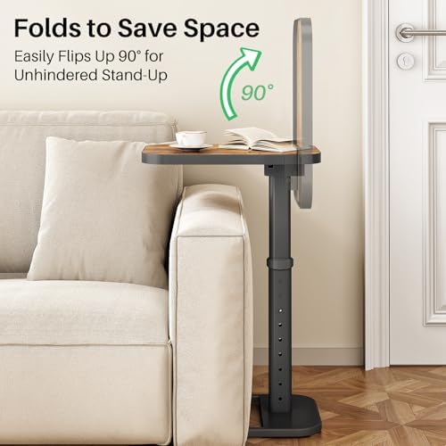 Kitstorack TV Tray Table, Adjustable Height & Flip-Top & Rounded Metal Corners, Snack Table for Couch, Sofa, Bed, Chair, Living Room, C Shaped End Side Table for Eating, Dinner or Laptop, Small Spaces