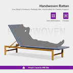 PURPLE LEAF 1 Piece French Patio Chaise Lounge Rattan Teak Frame, Navy | All-weather PE Wicker, Wood-Grain Aluminum Frame, 5 Adjustable Positions, Non-Slip Pads, 440 lbs Capacity, For Pool, Garden