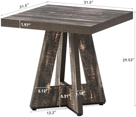 LITTLE TREE 31.5" Square Dining Table for 4, Small Space Kitchen Table with Pedestal Base, Farmhouse Wood Tables for Apartment, Dining Room & Living Room, Ideal for Cafe & Restaurant Use (Black Brown) | Pedestal Base, Farmhouse Wood Tables for Apartment