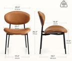 BedsPick Mid-Century Modern Dining Chairs Set of 2, PU Leather Upholstered Dining Room Chairs with Walnut Grain Back, Bentwood Kitchen Chairs with Adjustable Feetpads for Dining Room, Kitchen, Brown