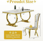 ACEDÉCOR 7 Piece Dining Table Set, Luxury White and Gold Kitchen and Dining Room Set for 6, Metal Circling Base Dining Table Set with White Leather Upholstered Dining Chairs