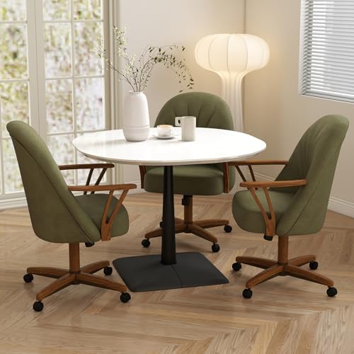 Chromcraft Bailey PU Leather Swivel-Tilt Caster Chair -Chestnut-Pine-4pc | Pet Friendly PU Leather Chairs with Soft Wheels, Ultra Comfy Sturdy Dining Room Chairs, Rolling Chair on Wheels for Home