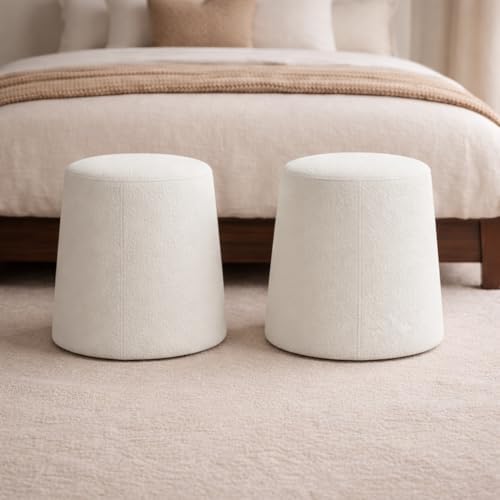 HomePop Organic Shape Ottoman (No Lid, Seat Only) | HomePop Home Décor | Round Pouf Foot Rest – Cream Boucle