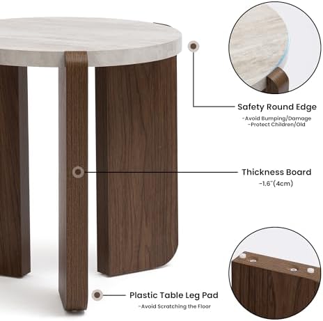 HOMPUS Modern Coffee Table Set of 2, Round Faux Marble Coffee Table and End Table Set, Farmhouse Living Room Table Set with Wooden Legs for Apartment, Small Space, Home Office