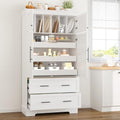 Harper & Bright Designs 72" Tall Farmhouse Kitchen Pantry with 2 Cabinets & 2 Drawers, Modern Storage Cabinet with 3 Pull-Out Trays & 4 Doors, Freestanding Cupboard for Kitchen, Dining Room,White