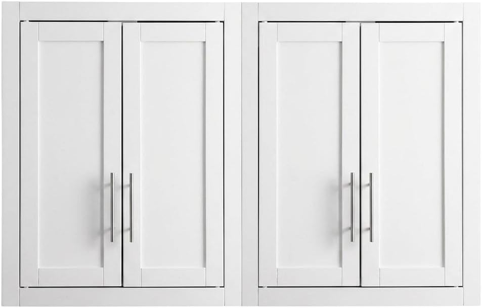 Furnifact White 2-Piece Wall Kitchen Cabinet Set, MDF Birch Veneer, Floating Mounted Kitchen Storage, Pantry Wall Organizer