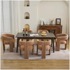 adochr Modern Barrel Dining Chairs Set of 6, Upholstered Linen Dining Room Chair with Wooden Legs, Accent Chairs with Arms, Comfy Side Armchairs for Kitchen/Dining Room/Living Room, Brown