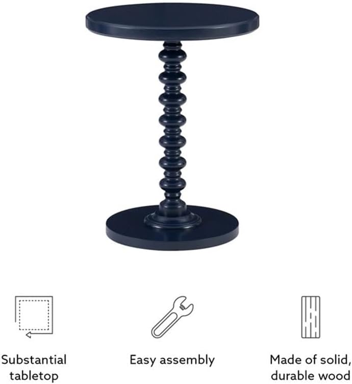 MAKLAINE Modern Transitional Round Spindle Side Table, 17 in Diameter, Navy Blue Painted Rubberwood, Sturdy Pedestal Base, Accent Table for Living Room, Entryway or Bedroom Use