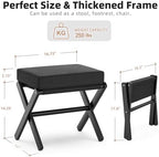 BAMBOOHOMIE Foldable Foot Stool Ottoman, Small Padded Foot Rest with Bamboo X-Legs, Portable Folding Leg Rest for Living Room Bedroom Office, Soft Foam Cushion Step Stool for Couch & Armchair (Black)