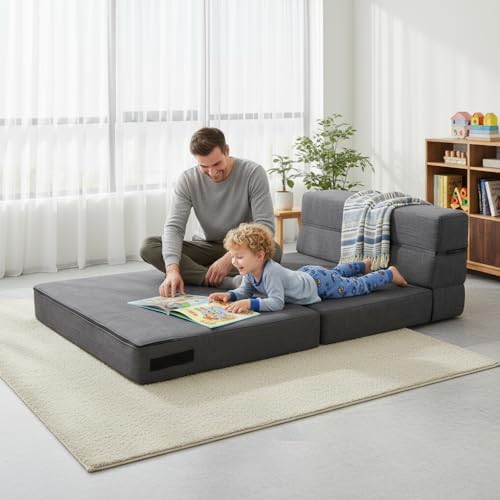 Nigoone Queen Size Folding Sofa Couch Memory Foam with 2 Pillows Sleeper Chair Lazy Couch Triple Futon Convertible Guest Beds, Washable Cover, Dark Gray