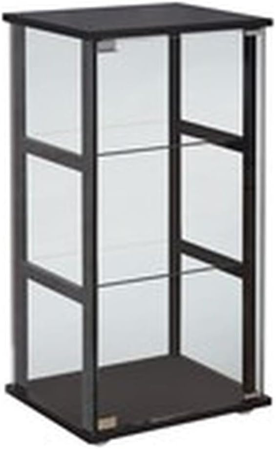 BOWERY HILL Contemporary 3 Shelf Glass Curio Cabinet, 33.5" H x 16.75" W x 14.25" D, Black Finish, Tempered Glass Shelves, Pine and Particle Board, Modern Display Cabinet for Home Décor