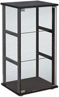 BOWERY HILL Contemporary 3 Shelf Glass Curio Cabinet, 33.5" H x 16.75" W x 14.25" D, Black Finish, Tempered Glass Shelves, Pine and Particle Board, Modern Display Cabinet for Home Décor