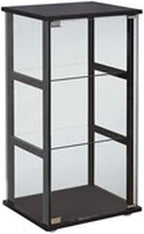 BOWERY HILL Contemporary 3 Shelf Glass Curio Cabinet, 33.5" H x 16.75" W x 14.25" D, Black Finish, Tempered Glass Shelves, Pine and Particle Board, Modern Display Cabinet for Home Décor