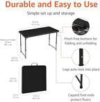 Amazon Basics Portable 4 Ft Rectangular Folding Dining Table, 4 Adjustable Height Settings, Space Saving Fold-in-Half Design and Carrying Handle, Indoor & Outdoor, Washed Black, 47.8 x 23.9 x 33.9 in