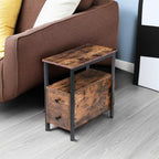 HOOBRO End Table, Narrow Chairside Table with Drawer and Open Storage Shelf, Nightstand for Small Spaces, Stable and Sturdy Construction, Wood Look Accent Furniture, Rustic Brown and Black BF548BZ01G3
