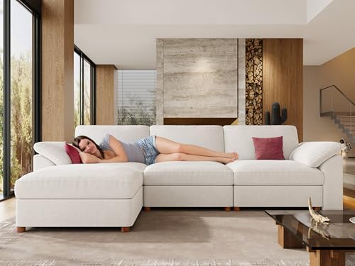 EASE MOOSE Sectional Modular Sofa,Oversized L Shape Sectional Couch Wide Deep seat Sectional Sofa,Comfortable White Modular Sofa