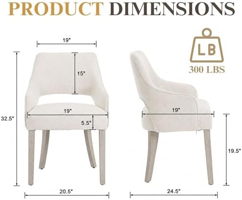 Dining Chairs Set of 6 Linen Upholstered Accent Kitchen Chair with Hollow Back/Padded Seat/Wood Legs for Dining Room Restaurant Home Decor, Beige