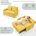 GOSUHI 52" 3-in-1 Convertible Sleeper Sofa Bed, Linen, Yellow | Pull-Out Bed, Stepless Adjustable Backrest, Side Pocket, Compact Loveseat, Living Room, Dorm & Apartment