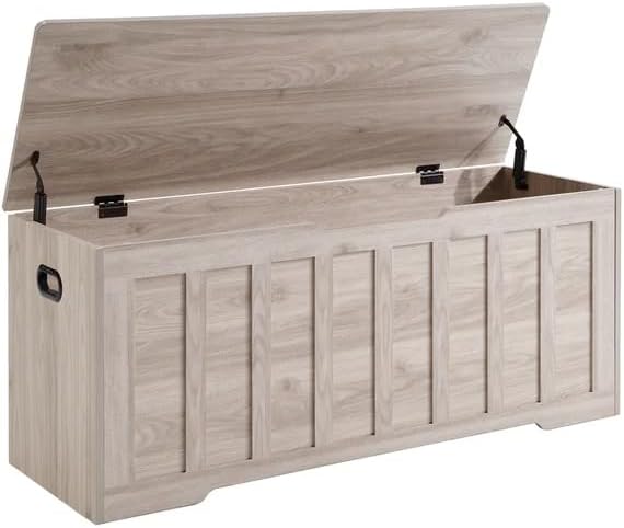 47.2" Storage Chest Extra Large,Storage Trunk with 2 Safety Hinges,Wooden Storage Bench,Shoe Bench,47.2x15.7x19.1 Inch,Easy Assembly,Storage Bench for Bedroom,Living Room,entryway(Wood Gray).