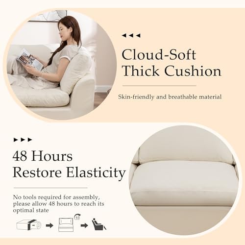 Korser 110" Cloud Sectional Couches for Living Room, Modern Modular Sectional Sofa with Ottoman, Cloud Couch with Comfy Deep Seats, Fluffy Chenille L-Shape Sofa Couch for Living Room, Beige
