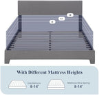 Allewie Queen Size Upholstered Bed Frame Adjustable Headboard, Light Grey
