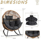 Shintenchi Wicker Egg Chair, Outdoor Indoor Rocking Chair, Large PE Rattan Rocking Chair with Cushion for Patio, Balcony, Backyard, Garden, Deep Grey