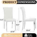 Asday White Leather Dining Chairs Set of 4, White and Silver Dining Room Chairs with Mirrored Chrome Stainless Steel Legs and Rolled Back Design