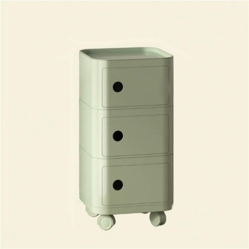 Movable Square Nightstand, Plastic Side Table with Universal Wheels, Multifunctional Side for Bathroom, Office and Living Room(Light-Green,3tiers)