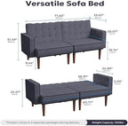 Furnify 71" Velvet Futon Sofa Bed, Versatile Loveseat Couch, Sleeper Sofa with Adjustable Backrest, Mid Century Modern Futon Couch for Small Space, Living Room, Office & Apartment, Velvet Fabric Grey