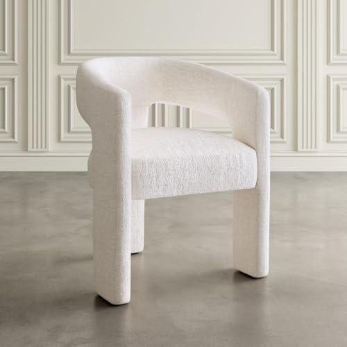 Jofran Gwen Jacquard Upholstered Accent Chair, Modern Luxury Plush Sculptural Armchair for Dining Room or Living Room, Chairs Living Room, Natural, Set of 6