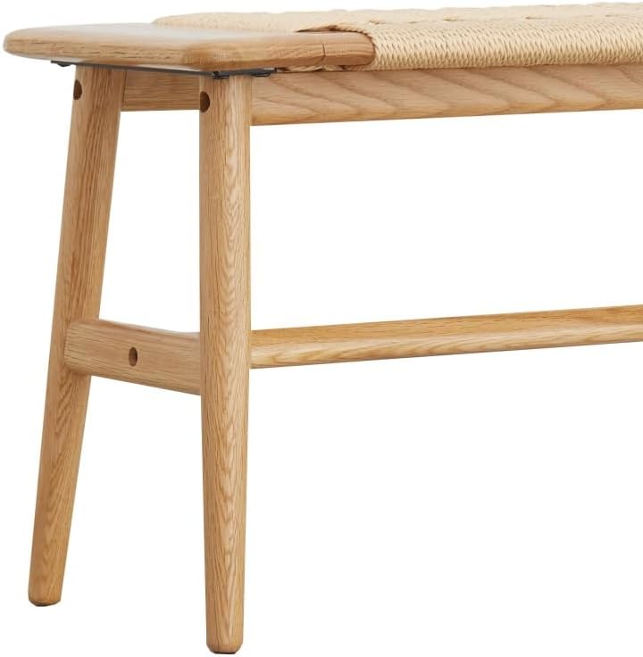 Wood Dining Bench with Hand Woven Rattan Seat, Farmhouse Entryway Bench for Bedroom, Kitchen, Living Room (Oak+Wood)