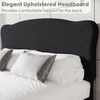 Garvee Bouclé Queen Size Bed Frame with Upholstered Headboard, Black