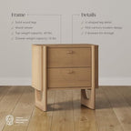 Nathan James Solace Mid Century Modern 2 Drawer Nightstand with Solid Wood Frame and Rounded Details, Raw Oak Set of 2