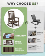 Outdoor Rocking Chair, HDPE Patio Rocking Chair, All Weather,Brown | Relax in Gentle Rock,Create Comfort Everywhere,Enjoy Your Me Time,Withstand Changing Seasons,Wood Look with Low Maintenance