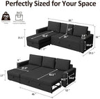 Ball & Cast 80" Sectional Sleeper Sofa Bed Pull Out Couches for Living Room | L Shaped Convertible Pull Out Sofa Bed with Storage Chaise, LED Lights, Foldable Table, USB Ports, Cup Holder and Side Pocket