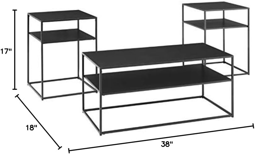 Crosley Furniture Braxton 3-Piece Living Room Table Set with Coffee and Side Tables, Matte Black