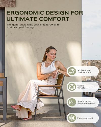 Vexwalx 7-Piece Outdoor Dining Set, Aluminum Dining Table Set for 6, Patio Table and Chairs Set with Umbrella Hole, All Weather HDPS Outdoor Table and Chairs for 6 (Gray-Teak)