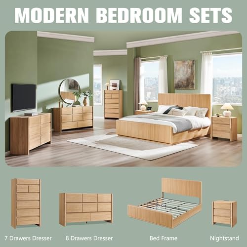 25" Tall Modern Nightstand Set of 2, 2 Storage Drawers (Natural)