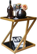 Telephone Table, Tempered Glass Side Table Nordic Modern Iron Art Sofa Table Coffee Table Bedside Table for Living Room Bedroom Balcony,17.7''x15.7''x19.6''(Color:Gold)