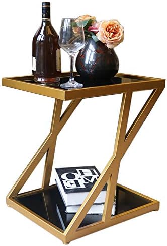 Telephone Table, Tempered Glass Side Table Nordic Modern Iron Art Sofa Table Coffee Table Bedside Table for Living Room Bedroom Balcony,17.7''x15.7''x19.6''(