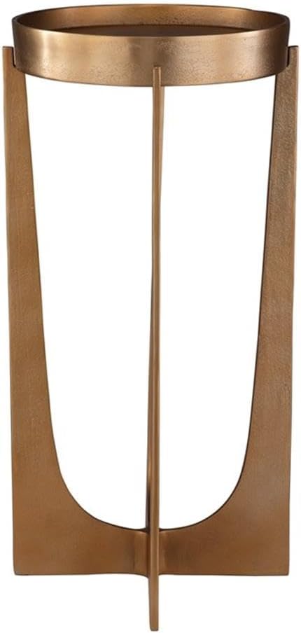 BOWERY HILL Accent Table, 24.3" H x 12.2" W x 12.2" D, Cast Aluminum, Antique Brass Finish, Round Tray Top, Elegant and Durable Design, Practical Living Room or Entryway Furniture
