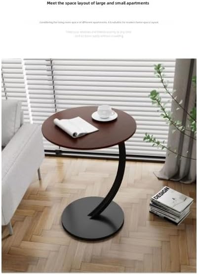 C-Shaped End Table Side Table Wood Sofa Table with Metal Frame for Living Room, Bedroom, Small Spaces (Snow Mountain White + Black Rack)