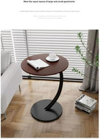 C-Shaped End Table Side Table Wood Sofa Table with Metal Frame for Living Room, Bedroom, Small Spaces (Snow Mountain White + Black Rack)